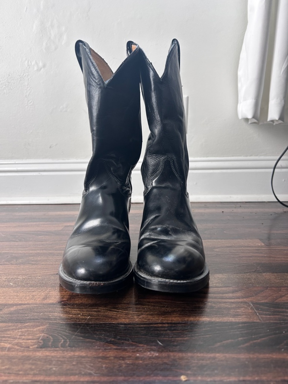 Justin Boots Black Leather Men's Western Pull-On Cowboy Boots